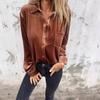 Осень Весна Бархатные Рубашки и Блузки Женские Однотонные С Длинным Рукавом Однобортные Топы С Карманом Женские Винтажные Рубашки