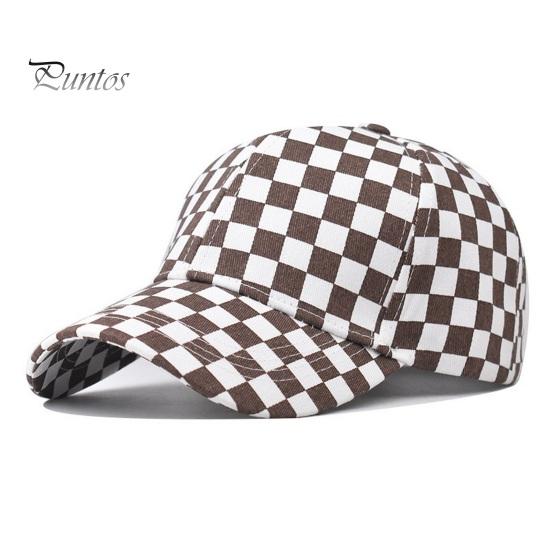 Unisex Baseball Hat Plaid Print Color Matching Long Brim Adjustable Ponytail Hole Anti-UV Sun Protection Outdoor Sport Peaked Cap