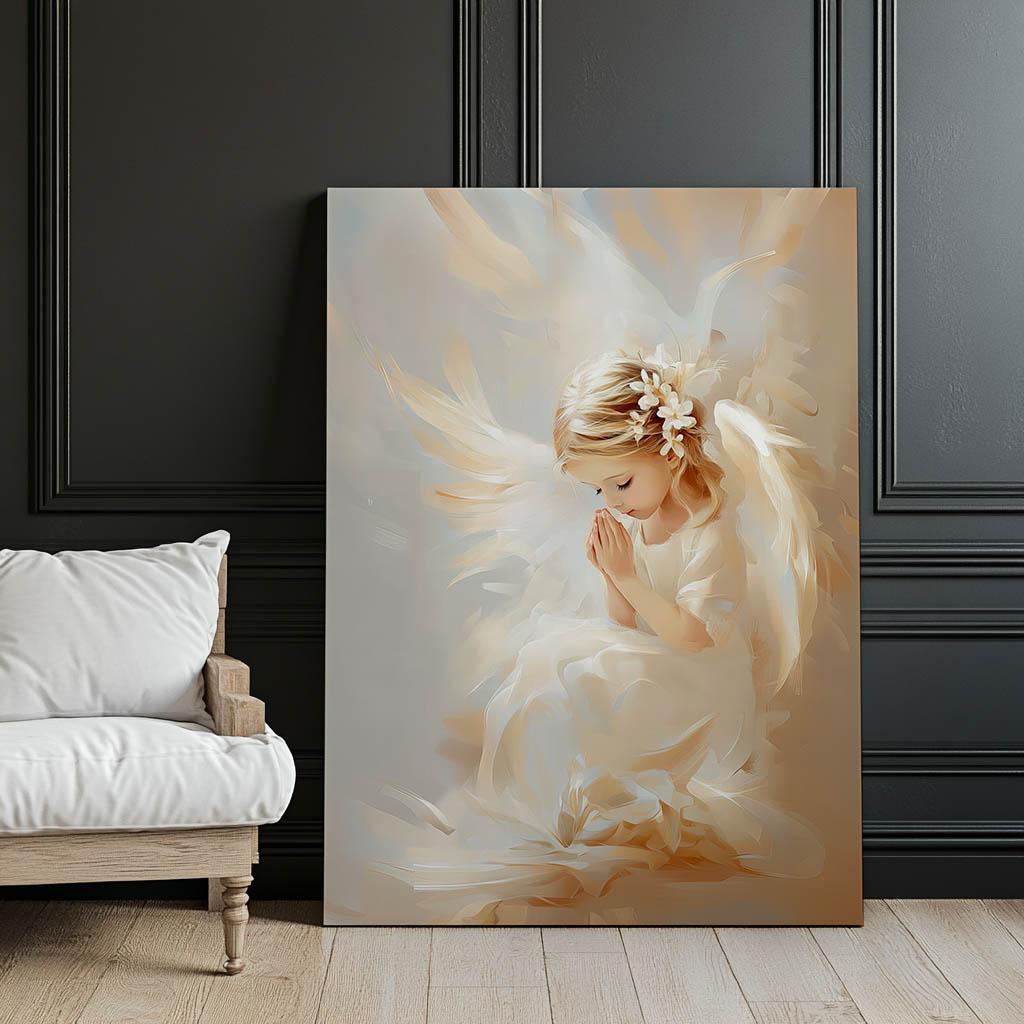 Angel In Flowers Angel In Flowers, 70X100 Cm, Wooden Frame Light Oak, Matte Paper 230 Gsm