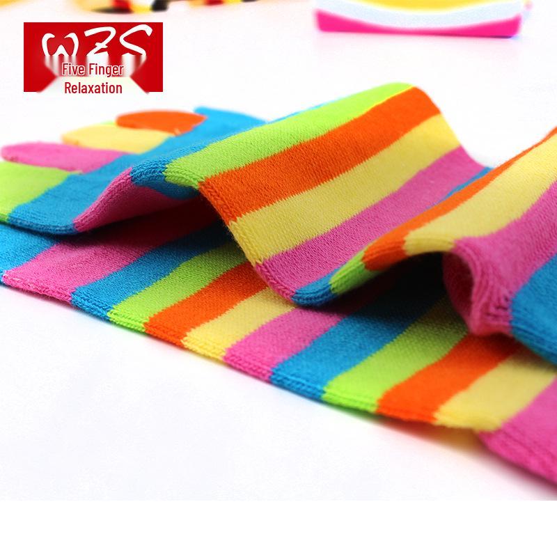 Женские цветные хлопковые носки до середины икры с пятью пальцами - Влагоотводящие, стиль носка для всех сезонов