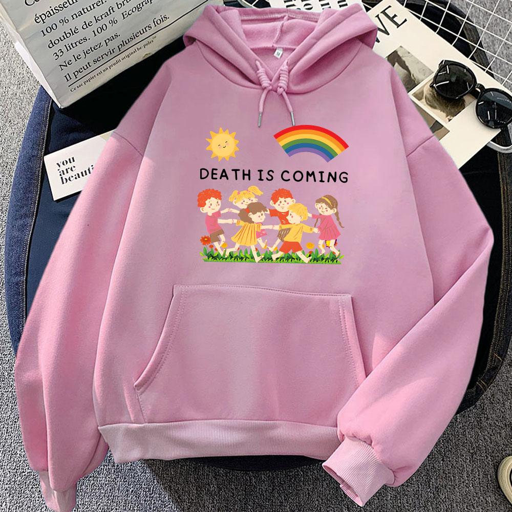 Graphic Clothes Death Is Coming Letter Printing Hoodies Women/Men Winter Comfortable Sweatshirts Hooded Cartoon Cute Hoody