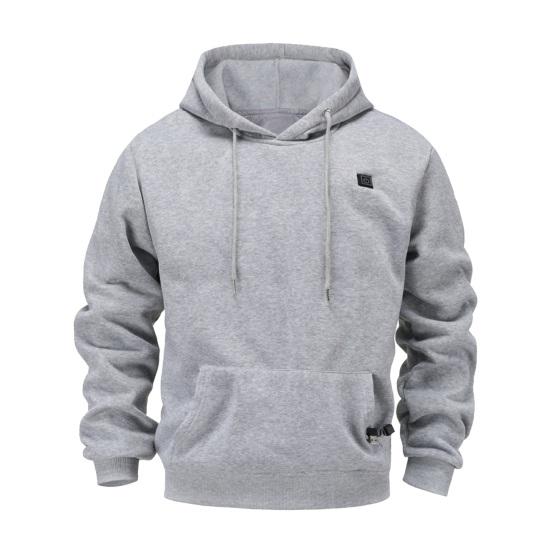 Men Heating Hoodie USB Charging Plus Size 3 Levels Temperature Adjustment Winter Top with Drawstring And Hood Thick Warm Solid Color Top