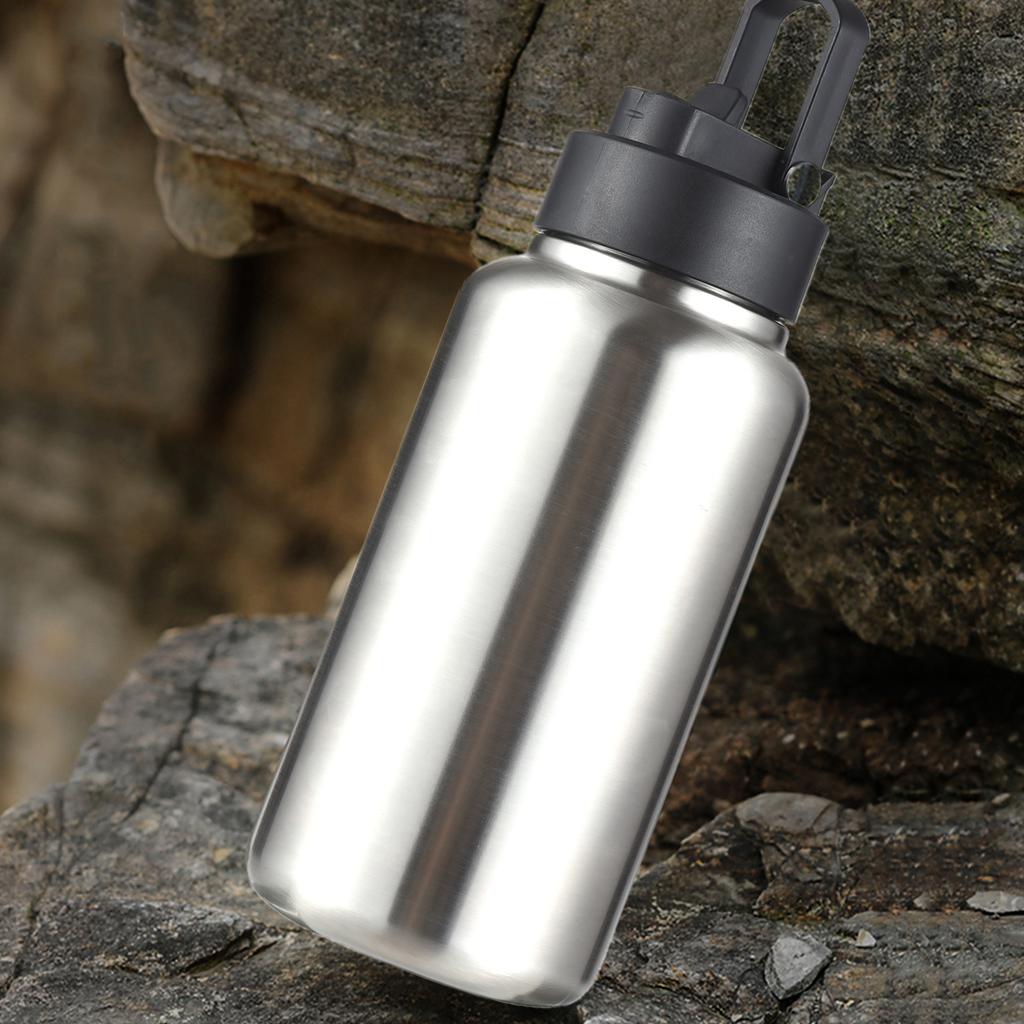 1050ml Stainless Steel Water Bottle Leak Proof Sports Bottle with Straw Lid for Outdoor Camping