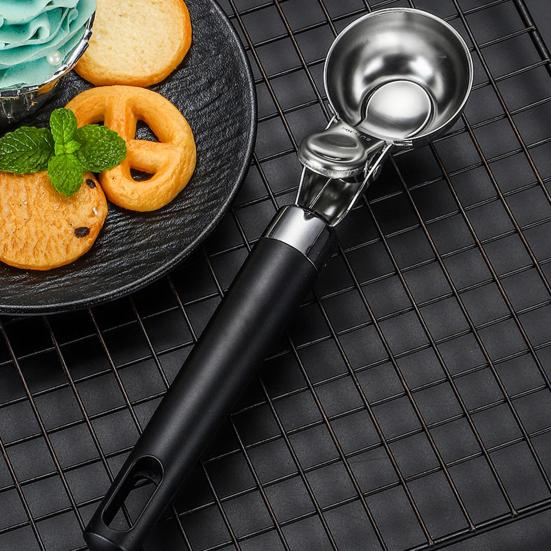 Ложка для мороженого из нержавеющей стали с триггером Легко чистится, антипригарная ручка Легкая ручка Ложка для печенья для мороженого, мороженого, смузи, фруктов