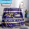 Custom Name football Ravens Logo Flannel Blanket, Use for Birthday/Holiday Gift, Soft Blanket for Sofa/Bed/Camping/Office, Home Decor