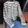 Autumn Sweaters O-neck Stripe Knitted Women Cardigan Fashion Long Sleeve Casual Short Tops Korean Style Knktwears 29073