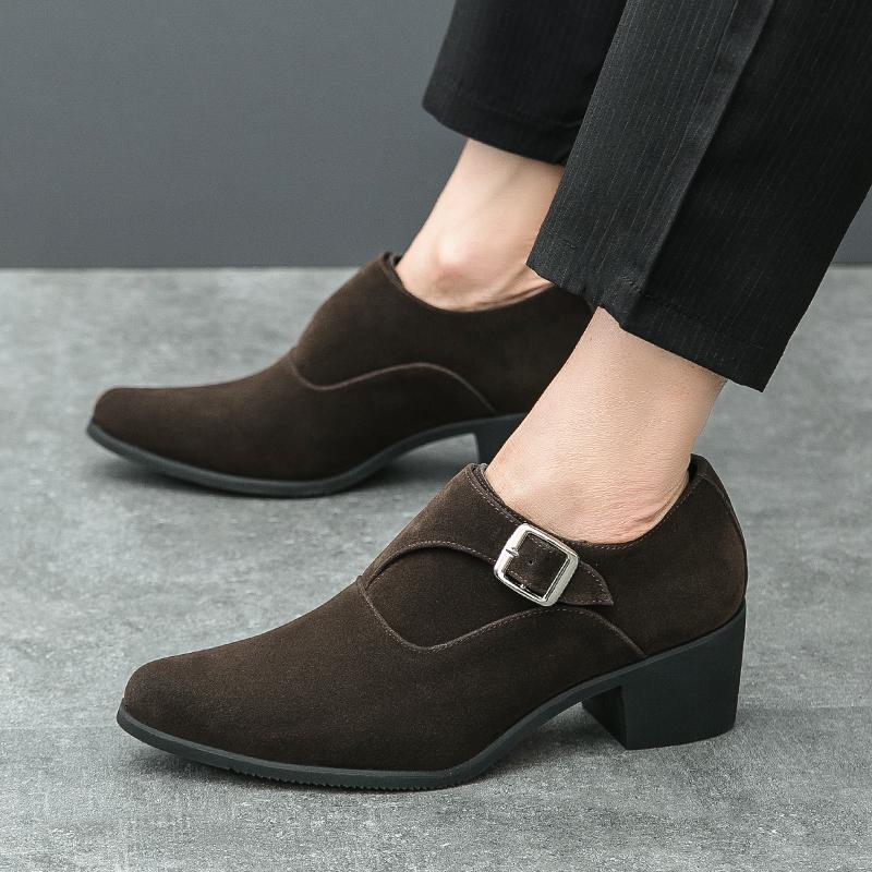 Туфли на высоком каблуке, мужские замшевые формальные офисные кожаные туфли для мужчин, элегантные деловые туфли с подъемом на 6 см, мужская платформа