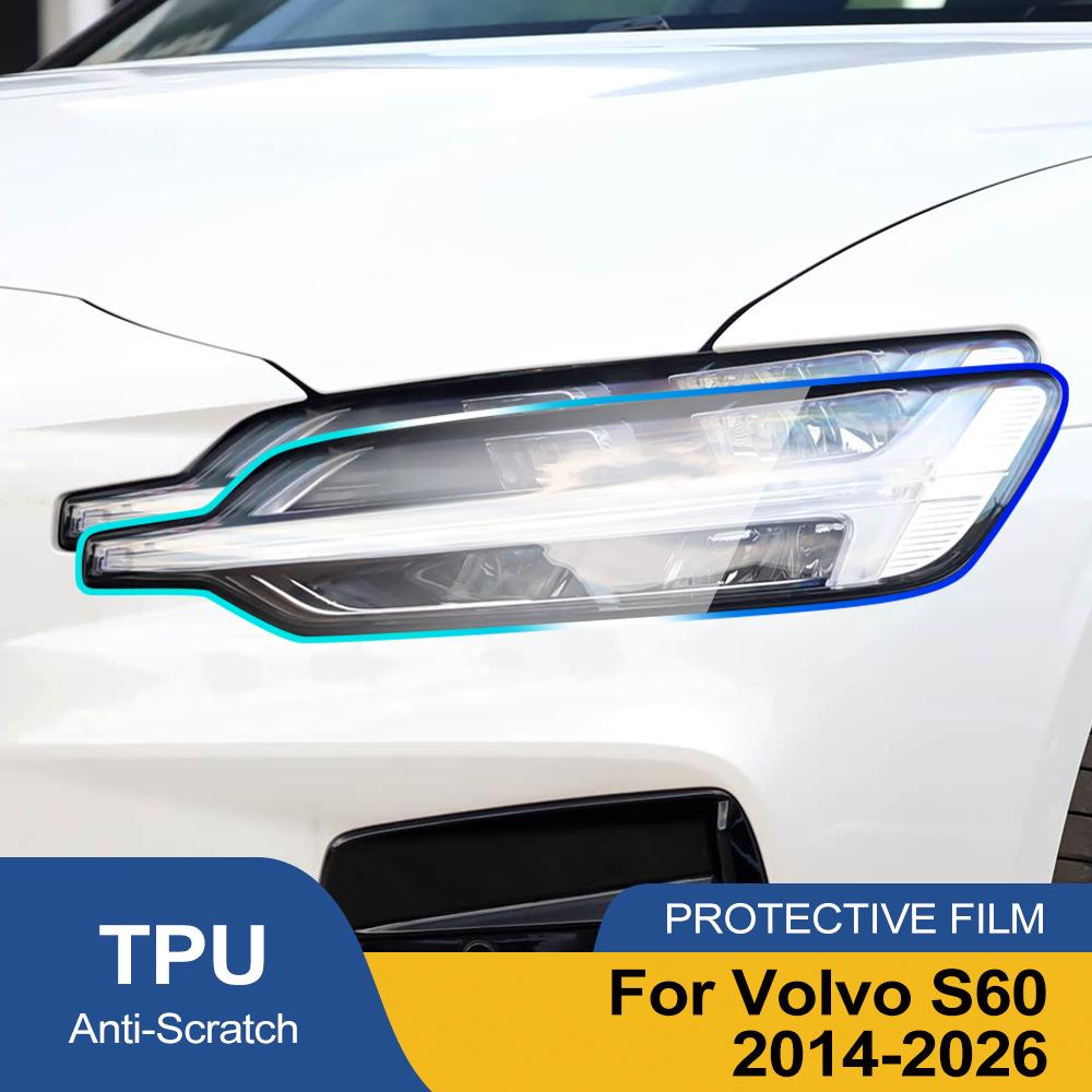 Для Volvo S60 2014-2026 Высокоглянцевая дымчато-черная Предустановленная TPU пленка для защиты фар автомобиля Комплект PPF Виниловая обертка Защита от царапин