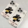 Cute Black Cat & Fish Clear Phone Case, Cartoon Animal Shockproof Cover for iPhone