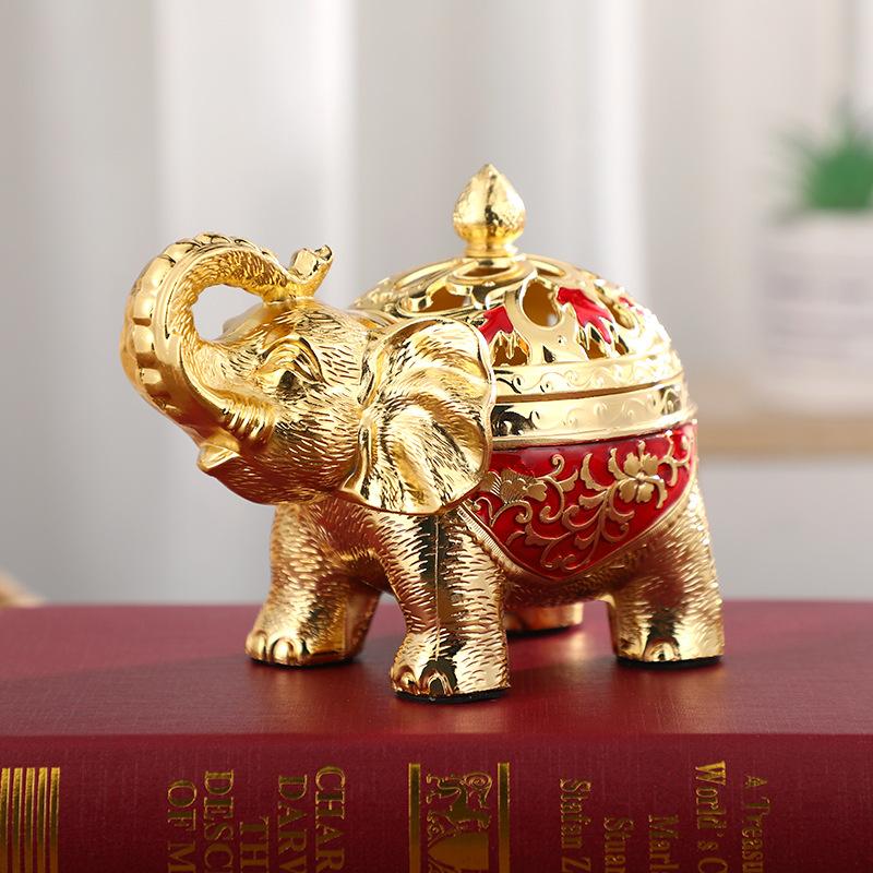 Vintage Incense Holder Metal Standing Elephant Incense Burner with Lid Aromatherapy Ornament Home Decoration for Indoor Outdoor
