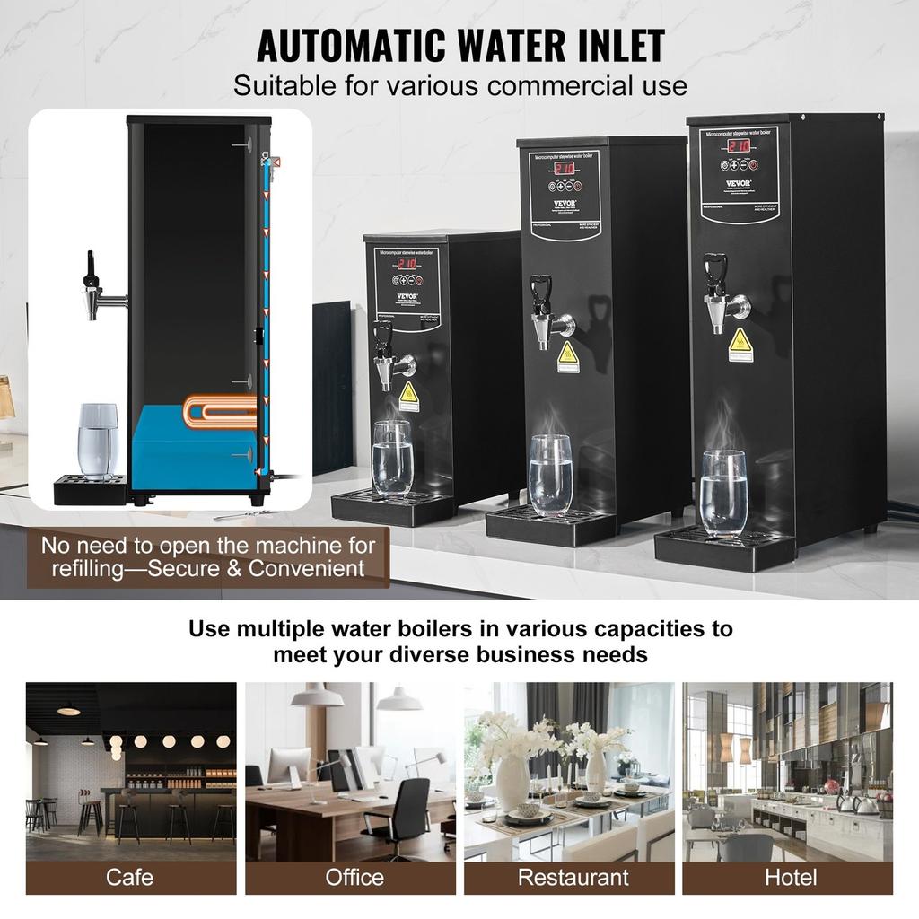 Commercial Water Boiler, Electric Hot Water Dispenser with 316 Stainless Steel Heating Tube, 1500W Step-by-step Fast Heating 50L per Hour Hot Water