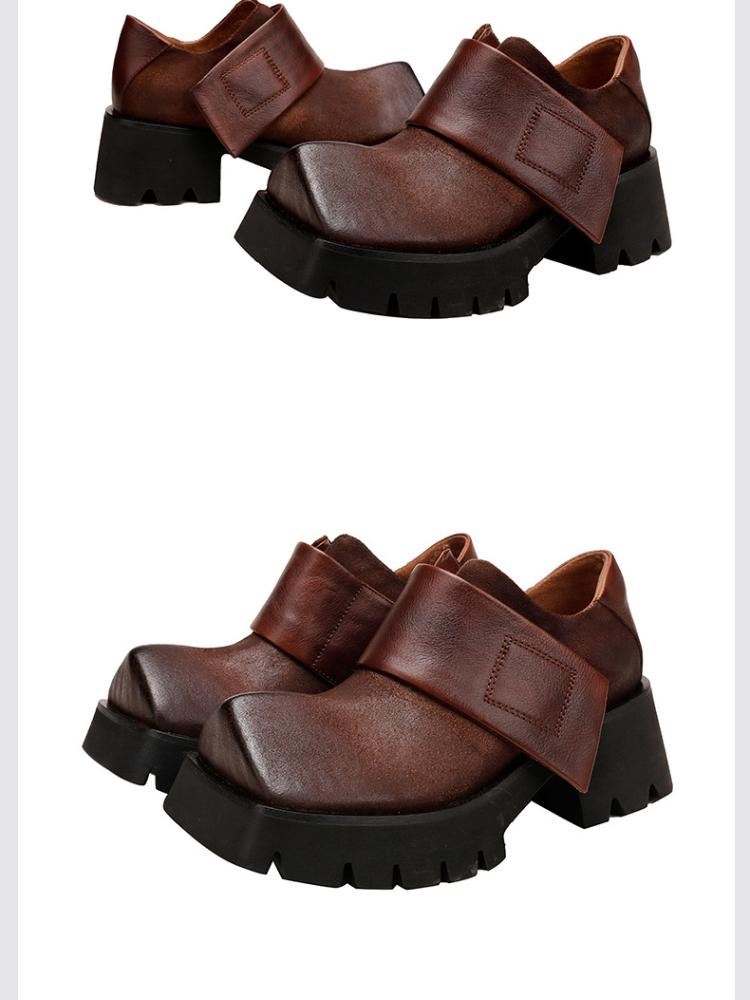 Johnature Женские туфли на платформе с квадратным носком в стиле ретро, ​​универсальные однотонные туфли из натуральной кожи на толстой подошве