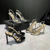 Fashion New Gold Premium Open Toe Sandals with Sexy Stiletto Platform High Heels for Women