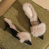 Fashion New Autumn Winter Fluffy Mules Slippers Women Pointed Toe Pumps Warm High Heels Slides Women Plush Thin Heels Slippers Female