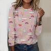 Tops For Women Cute Gingerbread Man Print Round Neck Long Sleeve T-shirt Fall Casual Slim Pullover Women's Long Sleeve Top