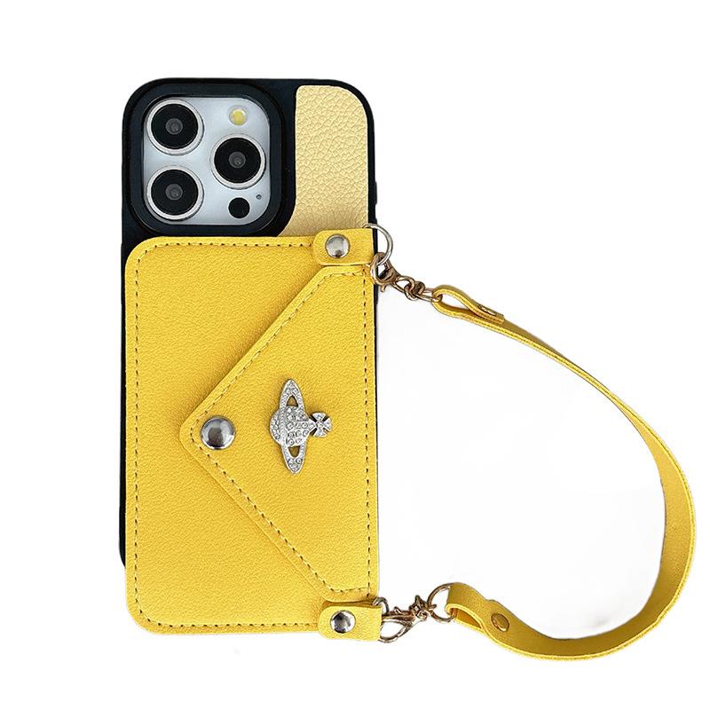 For Apple 16promax Rhinestone Button Wallet Mobile Phone Case for IPhone15 Portable Card Bag Planet Female New Model