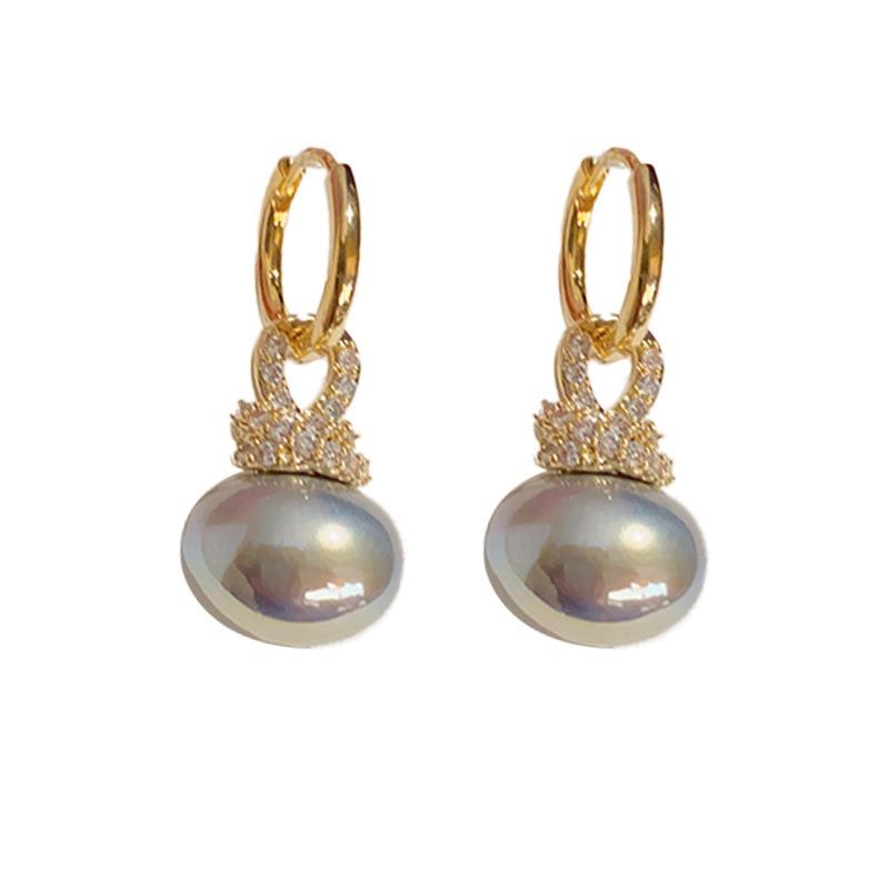 New Fashion Round Pearl Dangle Earrings for Women Wedding Jewelry Gift Temperament Cubic Zirconia Eardrop