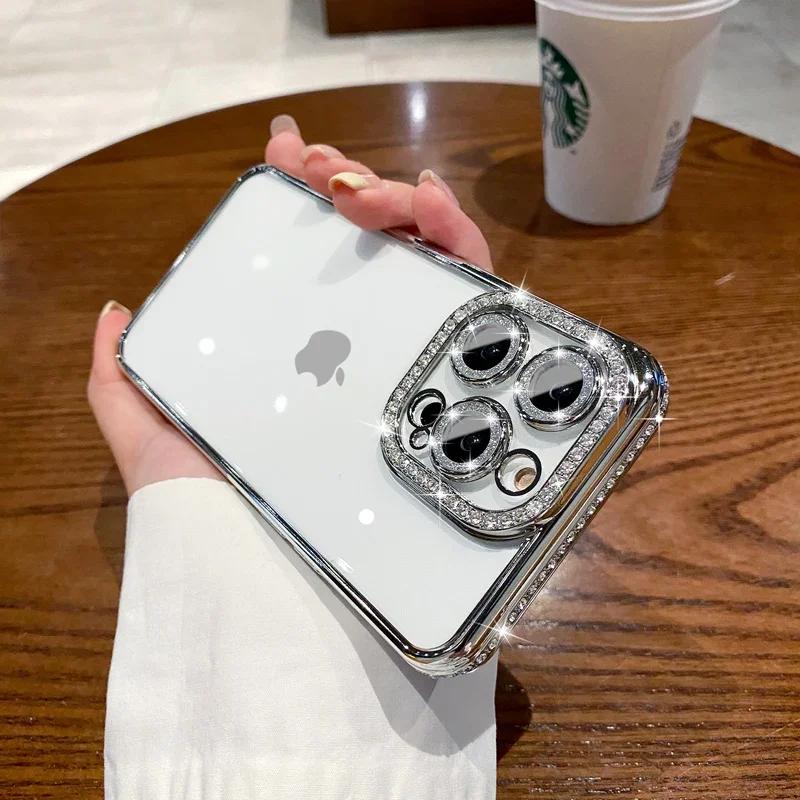 Glitter Diamond Camera Protector Case for For Iphone 14 11 12 13 16 17 Pro Max Air 1 16 Plus X Xr Xs Girl's Silicone Cover