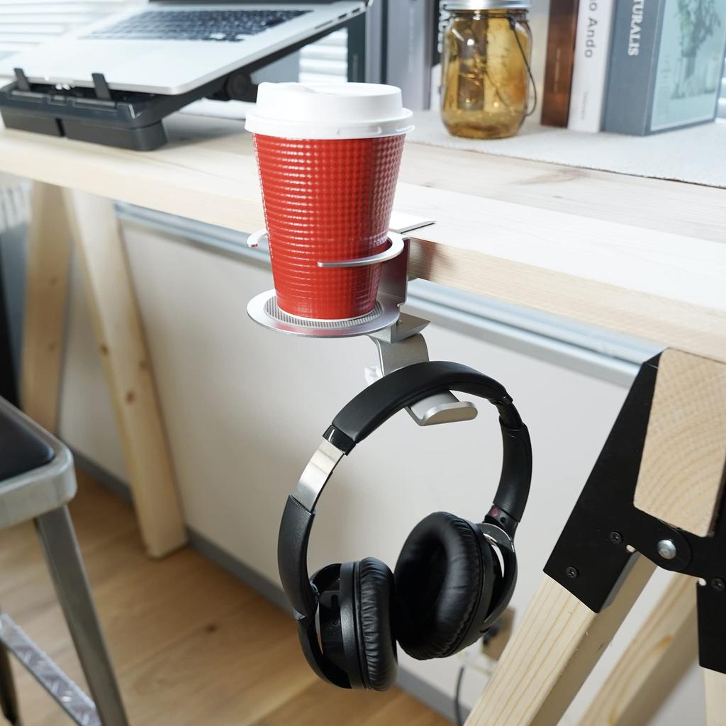 Newseed Seena Aluminum Rotation Multifunctional Headphone Hanger Silver with Drink Holder 360° SE-E02A3601-SV