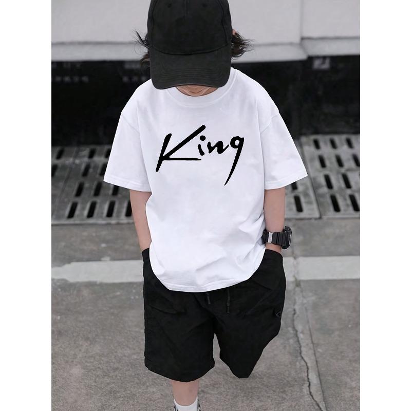 Boys Crewneck Tee , King Geometric Applique Print