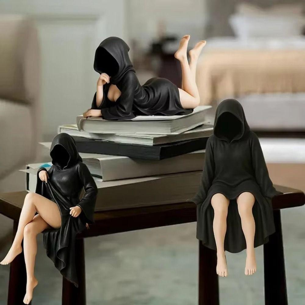 PLA 3D Mysterious Statue Black Robe Desktop Ornaments New Bookshelf Sculpture Halloween Decor