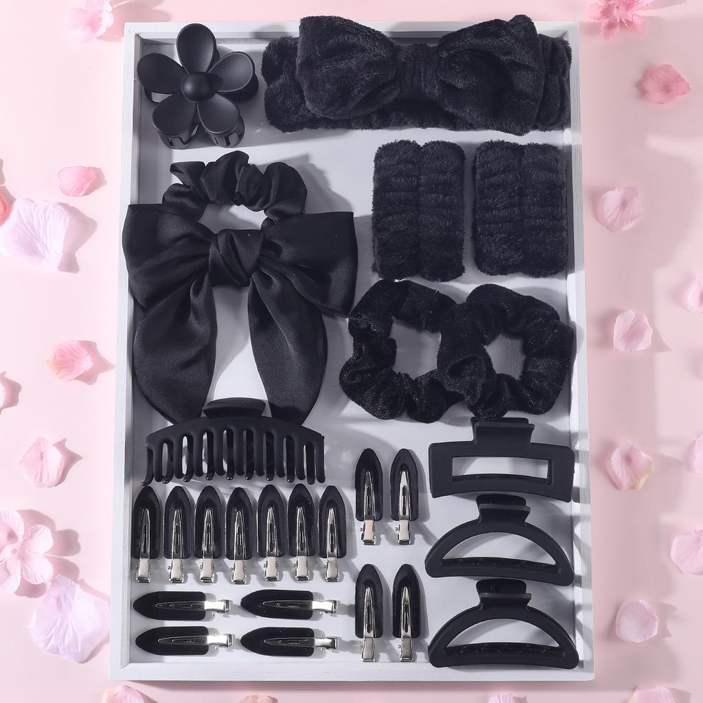 26 шт. набор женских черных заколок для волос эластичная повязка на голову большая матовая заколка для волос бесшовные держатели для хвостиков резинки для волос
