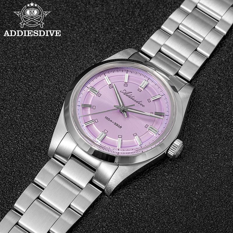 ADDIESDIVE AD2515 Luxury Quartz Watch 36mm 316L Steel Case VH31 Movement Bubble Crystal BGW9 Blue Lume 100M Waterproof