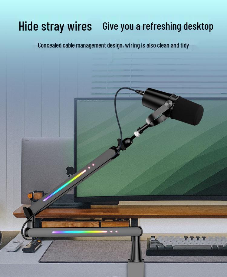 Регулируемая настольная стойка для микрофона RGB с кронштейном-стрелой для прямых трансляций
