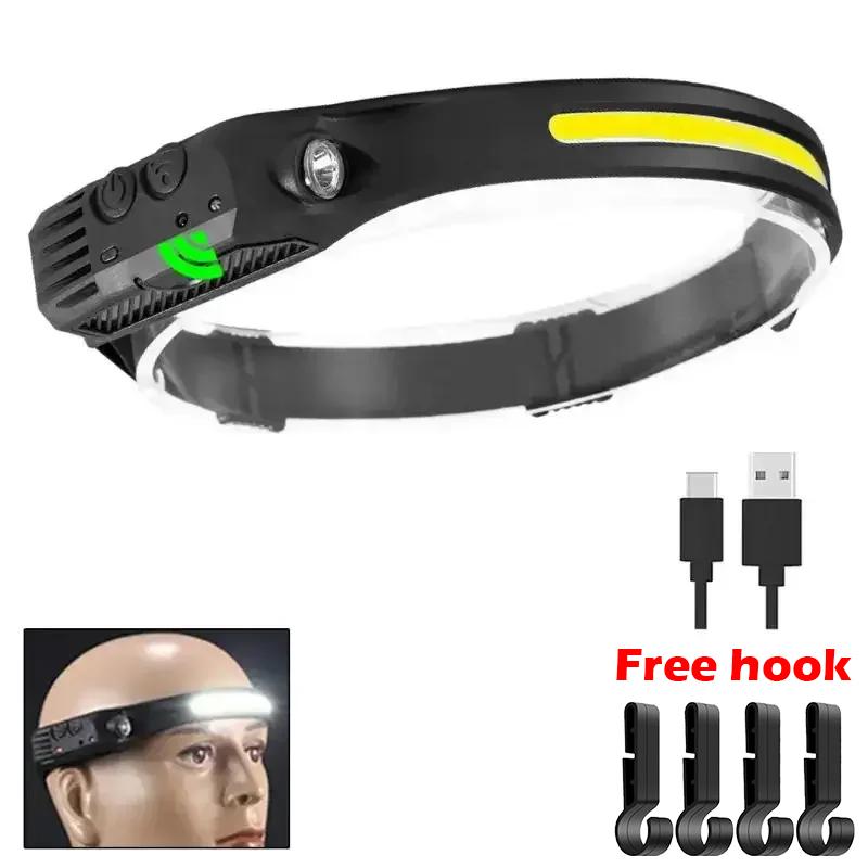 Светодиодный датчик налобный фонарь USB перезаряжаемый светодиодный налобный фонарь со встроенной батареей налобный фонарь для кемпинга и рыбалки