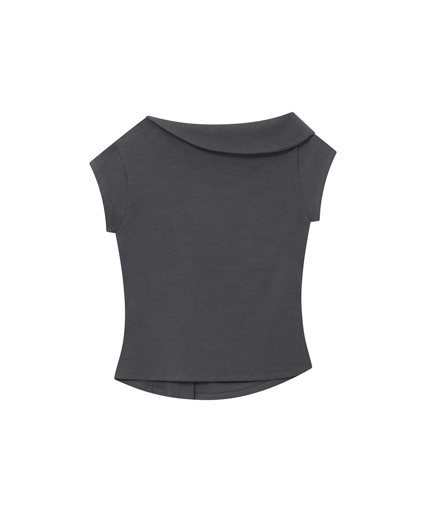 MISEKI SEOUL Folding Collar Shirring Top Charcoal