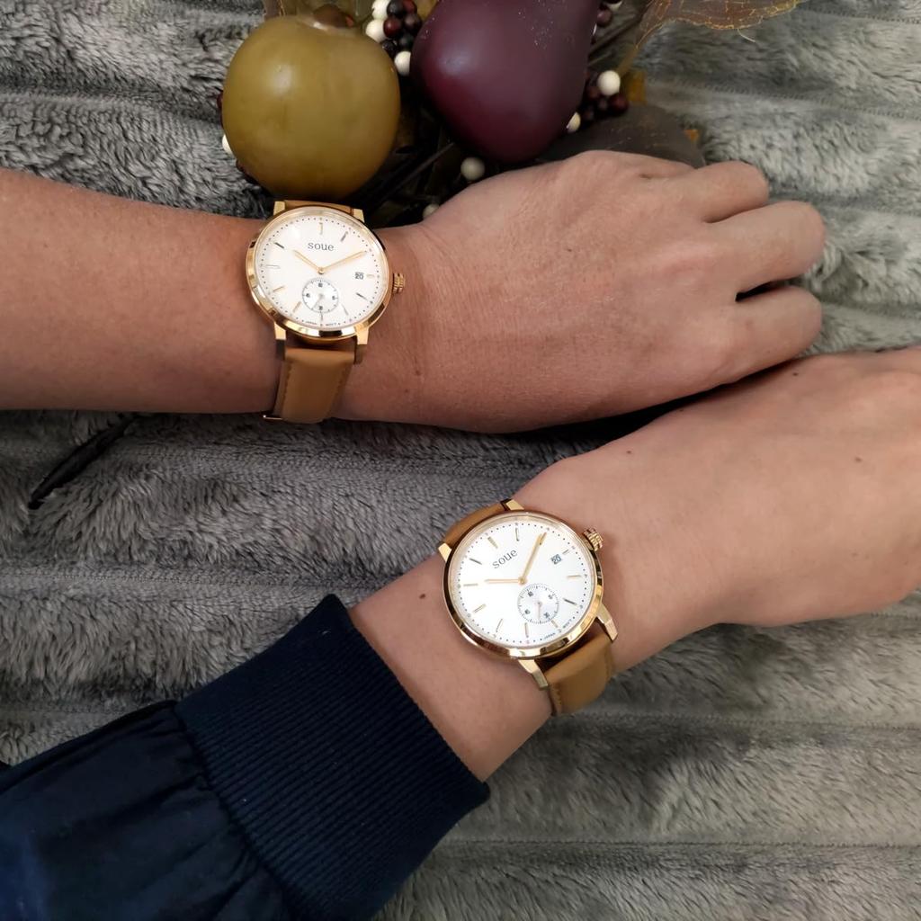 SOUE Pair Watch Classics Pair Watch Ladies Pair Couple 38mm Size Leather Belt Leather Band Camel Gold Ivory Dial [SOUE] Men's