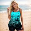 Women's Swimwear Tankini 2 Piece Swimsuit Blue Small Square Vacation Bathing Suits