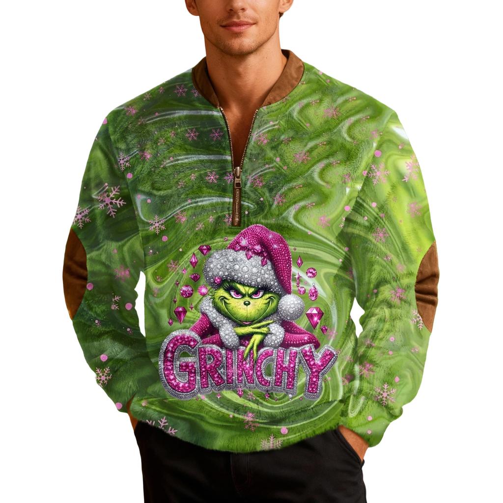 Мужские рождественские толстовки на молнии, рождественские пуловеры с воротником-стойкой