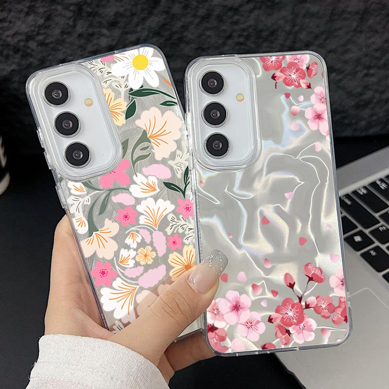 Цветные Цветы Лазерный Твердый Чехол для Телефона Samsung Galaxy S25 S24 S23 Ultra S24 FE S22 Plus A56 A55 A15 A16 A35 A25 A54 5G