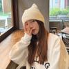 Cat Ear Beanie Cap Letter Patch Winter Cap Simple Knitted Hat  Men