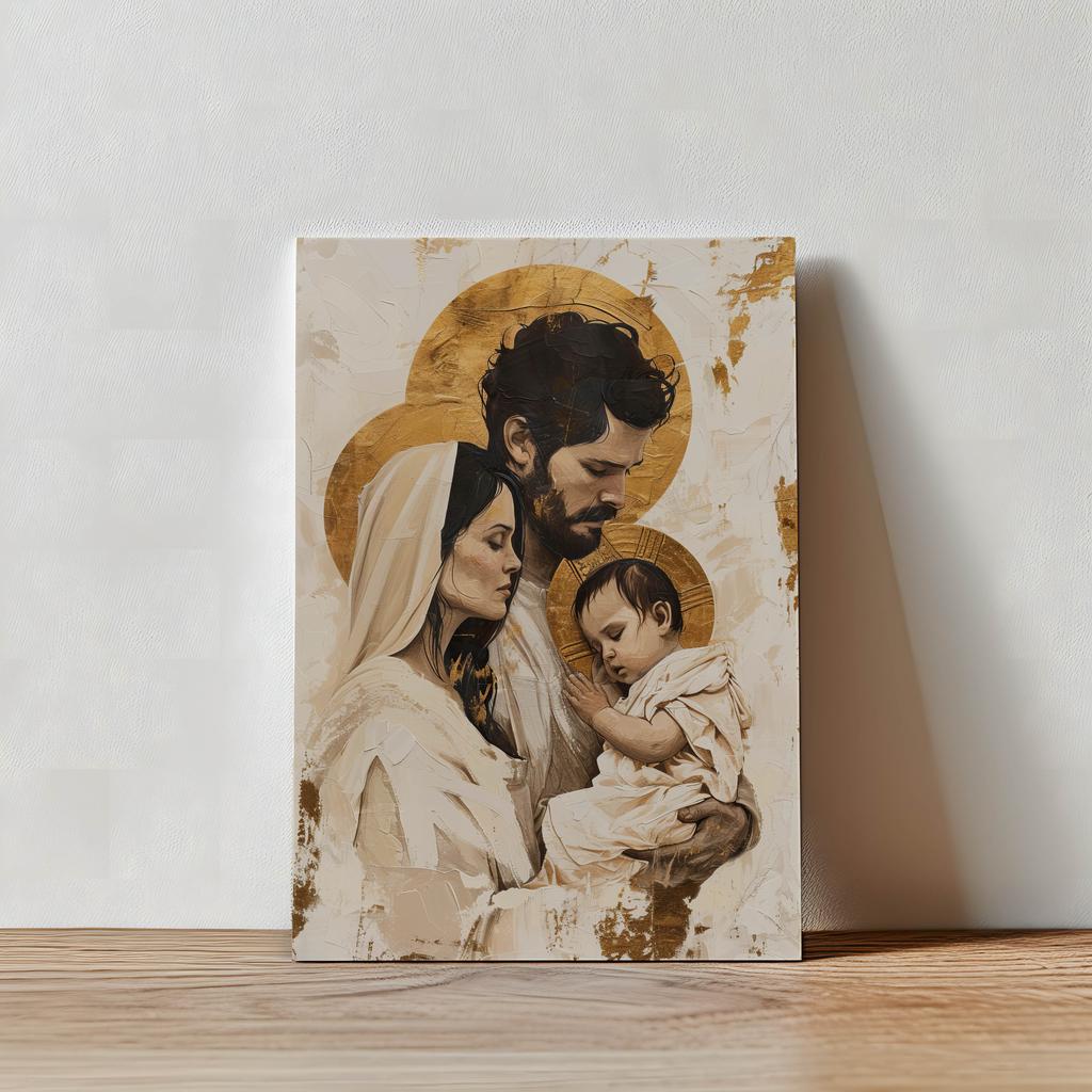 The Holy Family Poster: Love, Faith, Faithfulness Poster Holy Family: Love, Faith, Fidelity, 40X50 Cm, Gold Aluminum Frame, 230 Gsm Matte Paper