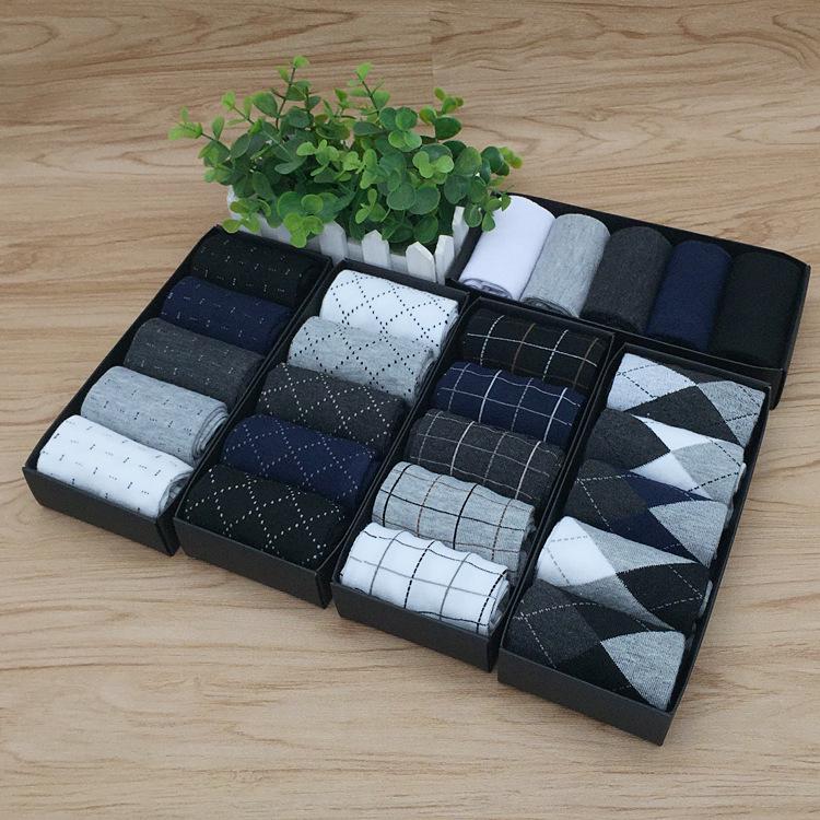 Мужские хлопковые носки до середины икры, подарочный набор - 5 пар, однотонные цвета для осени и зимы