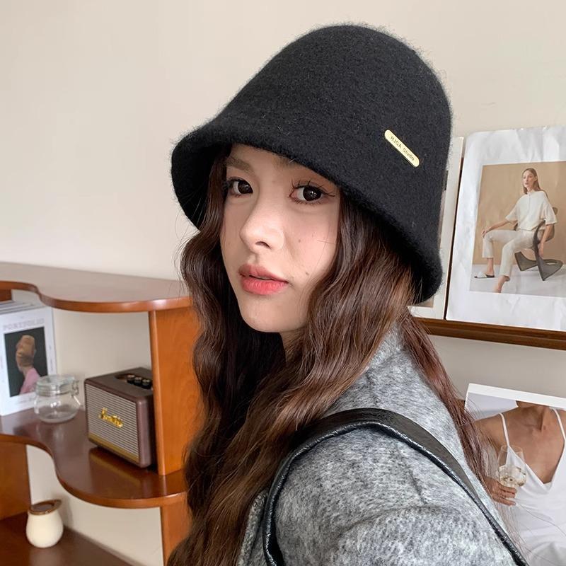 1pc Winter Warm Casual Felt Bucket Hat for Women,Solid Color Versatile Knitted Skullcap,Suitable for Daily Wear,Gift Winter Warm
