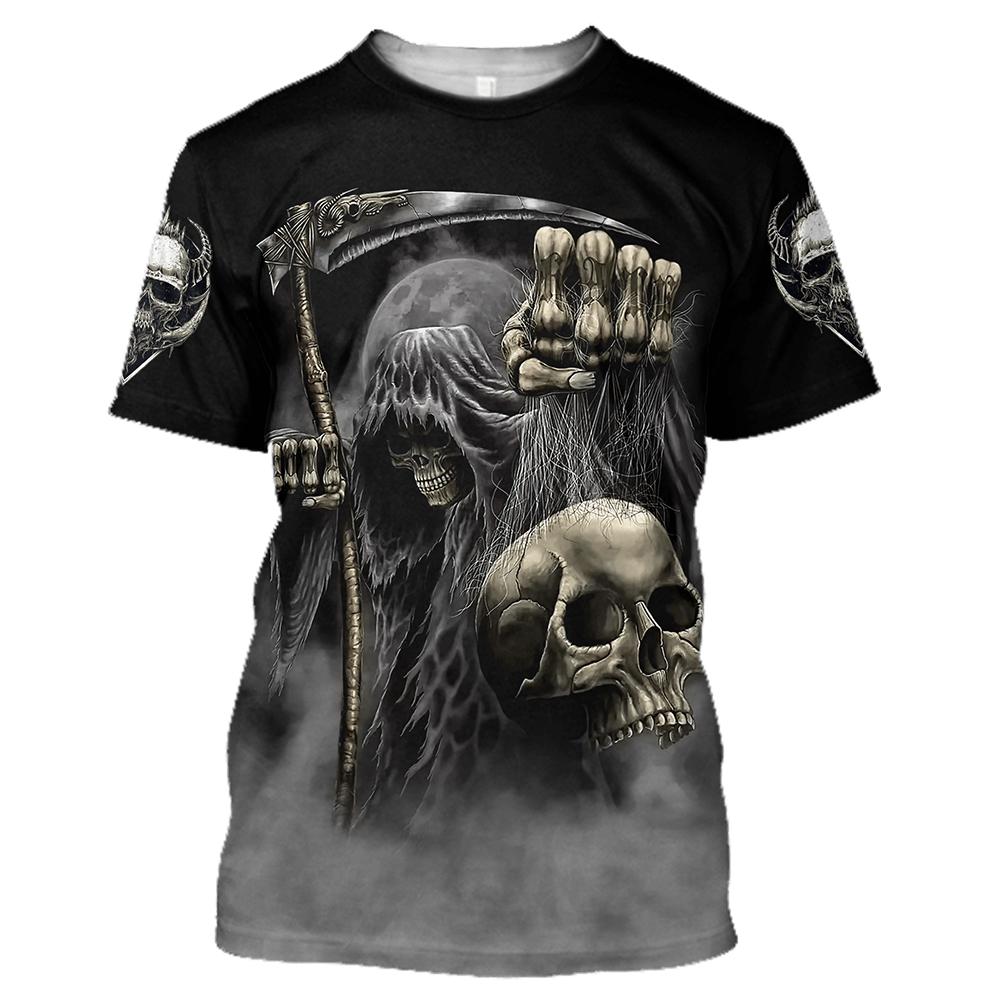 Summer Men T-Shirts 3D Printed Devil and Angel Skull Hip Hop Breathable Casual Round Neck Tops Short Sleeves Clothing