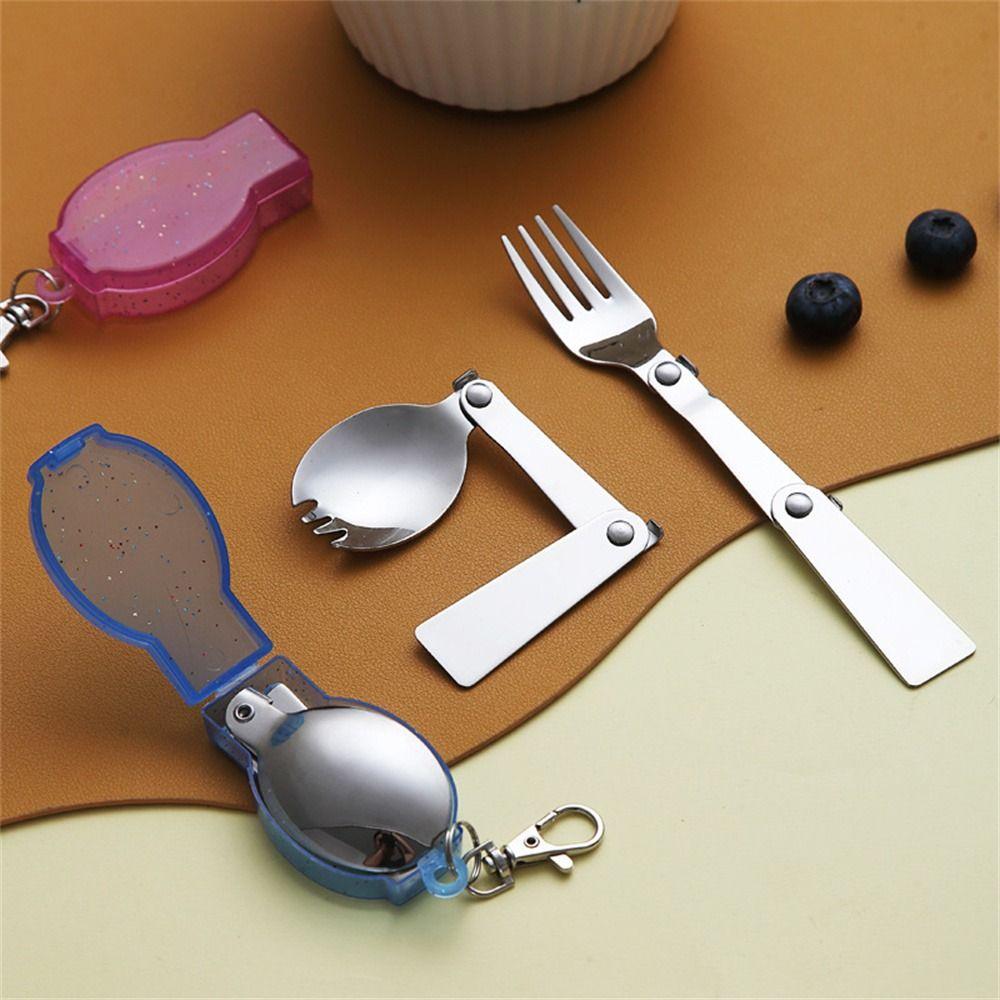 Storage Box 304 Stainless Steel Creative Pocket Spoon Folding Fork Camping Tableware Folding Spoon