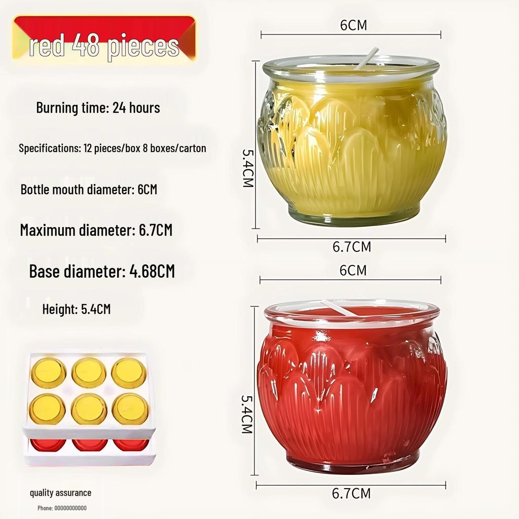 Smokeless Lotus Glass Oil Lamp - 24-Hour Ghee Candle for Buddha Offerings