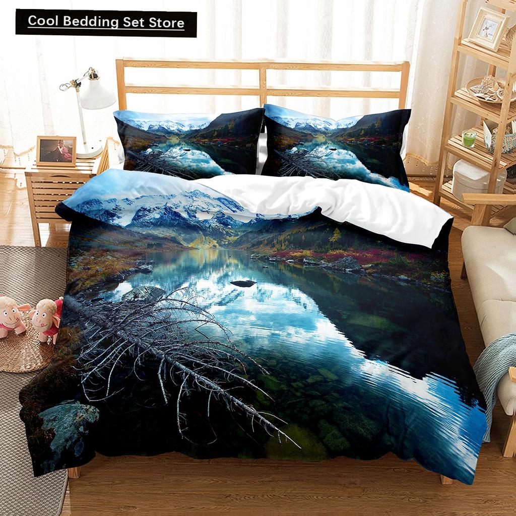 Altai Mountains King Queen Duvet Cover Natural Landscape Bedding Set Forest Lake Scenery Quilt Cover Polyester Comforter Cover