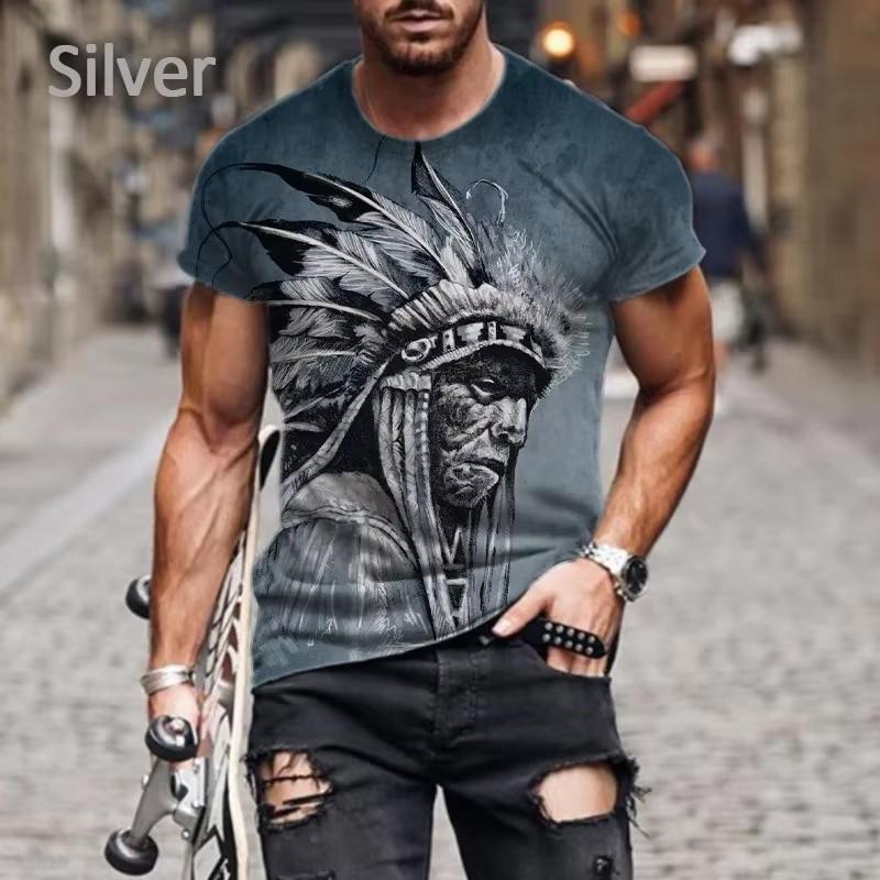 Футболка с принтом Indian Chieftain 3D, мужская, с короткими рукавами