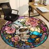 1pc Stained Glass Skull Roses Office Round Rug, Non-slip, Soft and Durable Office Rug for Interior Decoration, Perfect for Office yy260204027