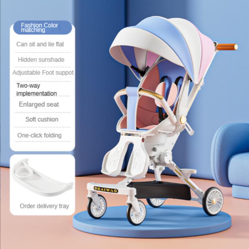 Легкая детская коляска с высоким обзором, двунаправленная четырехколесная тележка, складывающаяся, может сидеть или лежать, детская коляска с комфортом для ребенка