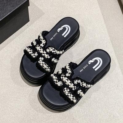 Женские летние тапочки для улицы, новые модные туфли на высоком каблуке с юбками, на толстой подошве, крутые тапочки