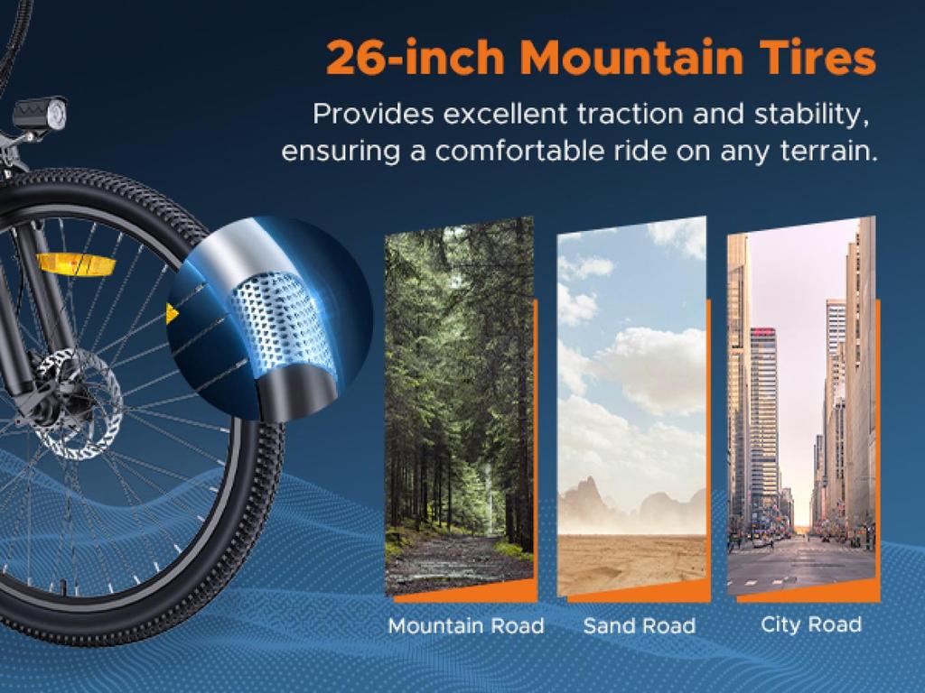 HillMiles MileTrail 1 Электровелосипед: Запас хода 120 км, гидравлические дисковые тормоза, 26-дюймовые колеса, 250 Вт - Для города и горного катания, IPX4
