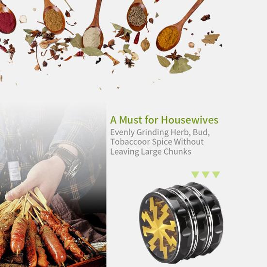 Измельчитель трав из алюминиевого сплава 63 мм с прозрачной крышкой, прочный, 4-слойный, многофункциональный, ручной дозатор специй, металлическая дробилка, измельчитель
