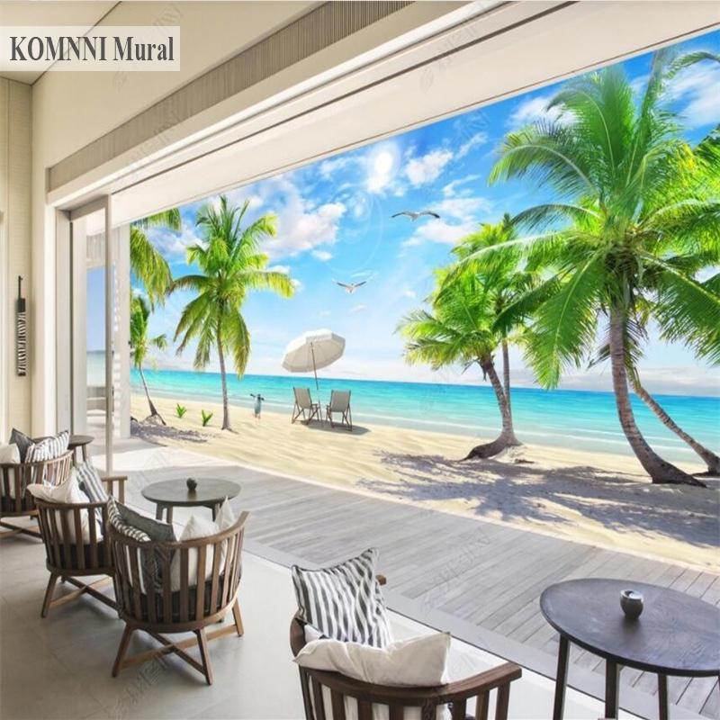 Фреска Кокосовая Пальма Пляж Настенная Роспись Гостиная Телевизор Фон Обои Украшения Спальни Настенная Роспись Домашнего Украшения