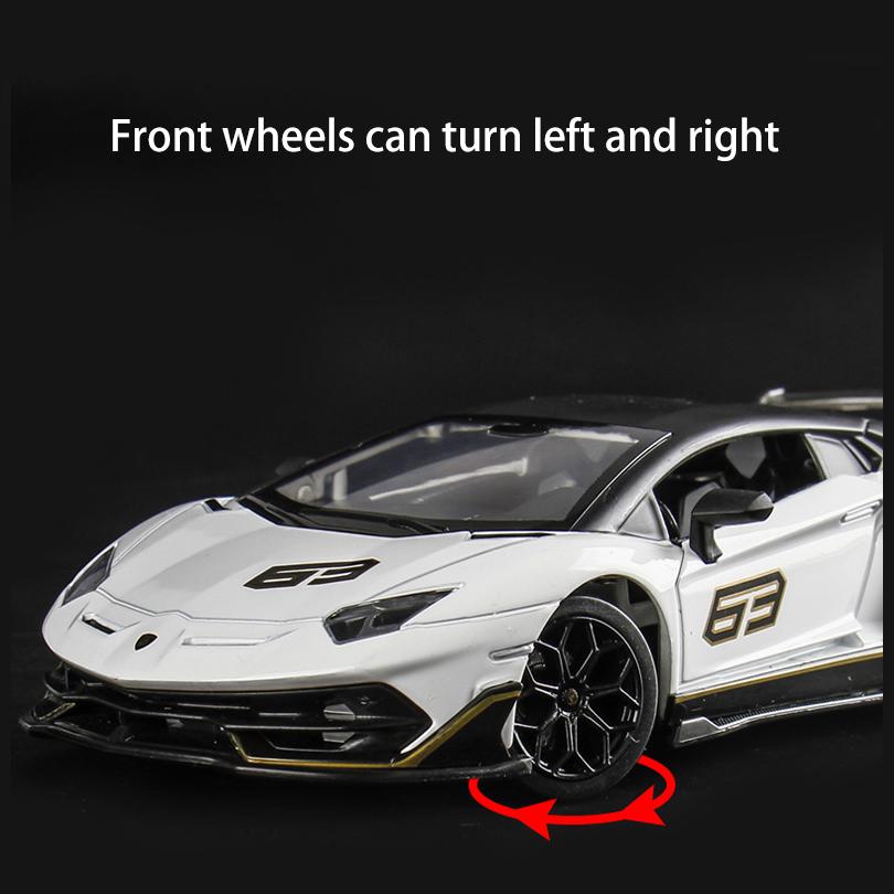 Масштаб 1/24 Lambo Aventador SVJ63, литая под давлением модель автомобиля, игрушечный автомобиль с откатным механизмом, звуком и светом для детей, коллекция подарков для мальчиков и девочек